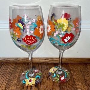 Pair of Hand Painted Wine Glasses